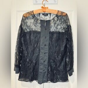 La Perla Collezione Black Lace Button-Down Blouse EU 46-US 10-12 EUC